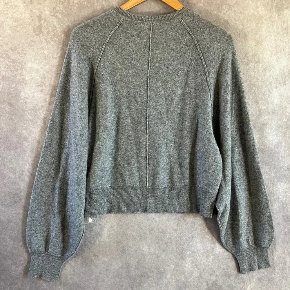 Free People Cashmere Henley Sweater Womens Small Cloudy Grey Balloon Sleeve NEW